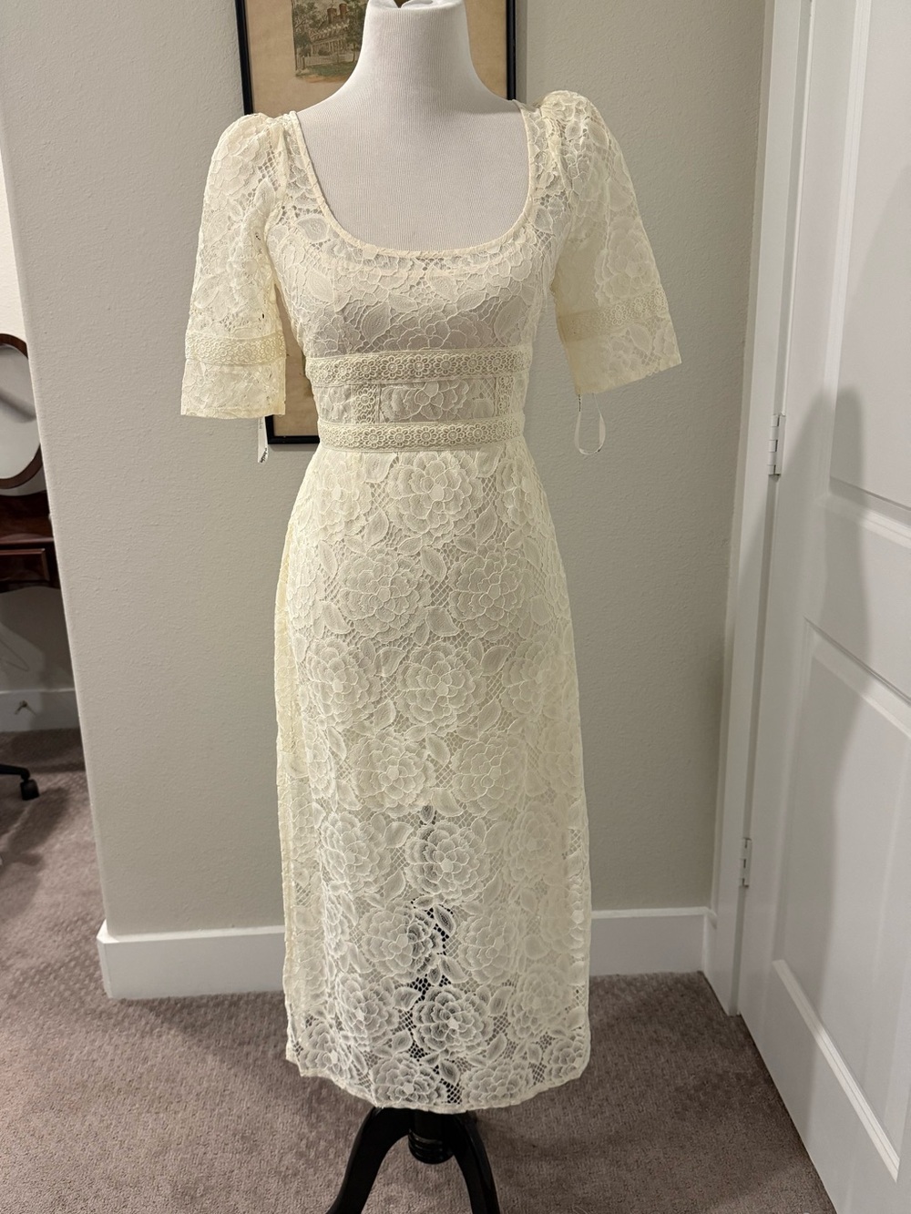 NWT For Love & Lemons Marilyn White Lace Midi Dress Bridal SZ S - Picture 5 of 10